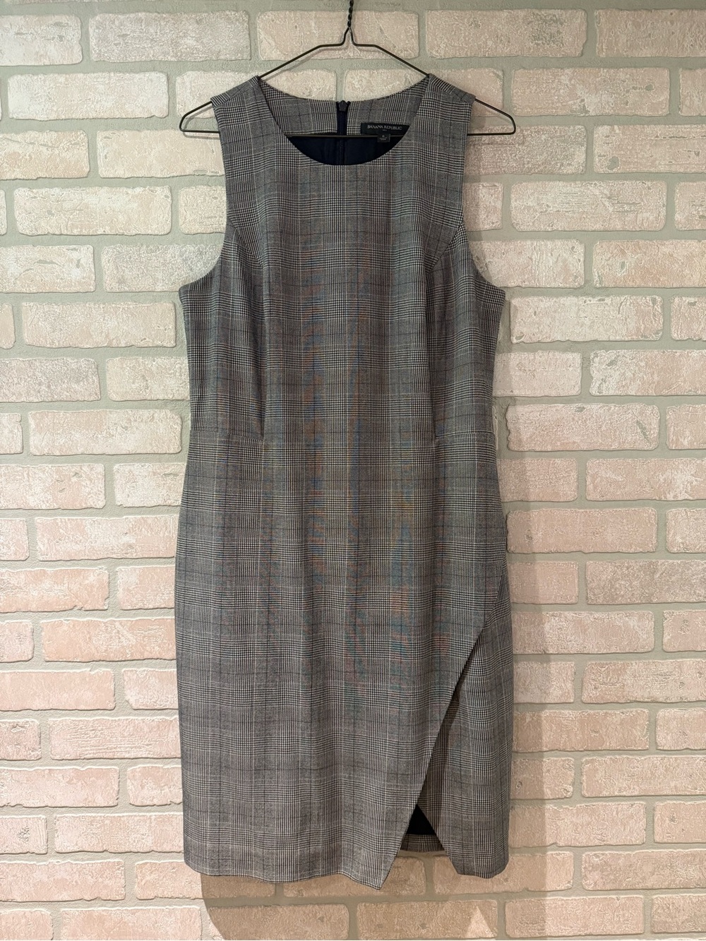 Banana Republic Factory Menswear Plaid Stretch Wrap Sheath Dress Size 6
